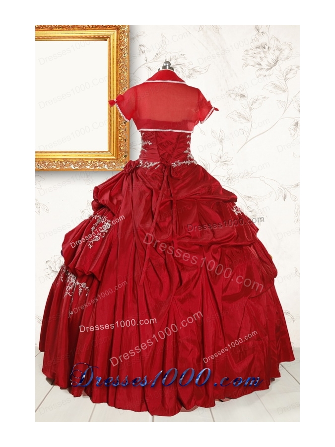 Ball Gown Sweetheart Appliques 2015 Quinceanera Dress in Wine Red