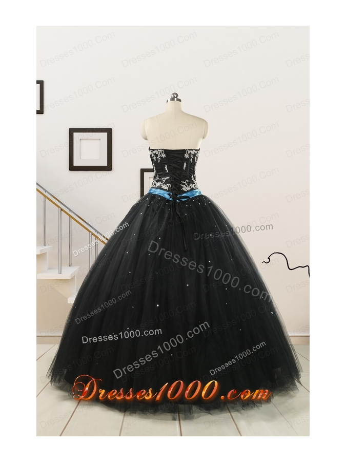 Cheap Black Quinceanera Dresses with Appliques
