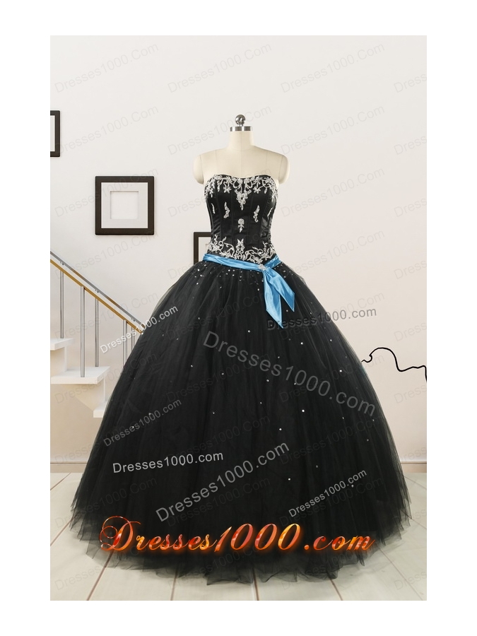 Cheap Black Quinceanera Dresses with Appliques