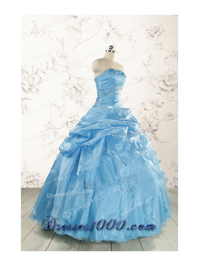 Elegant Appliques Aqua Blue Quinceanera Dresses