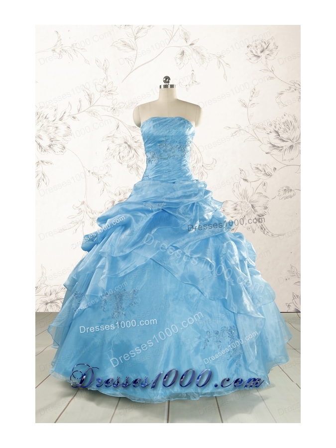 Elegant Appliques Aqua Blue Quinceanera Dresses