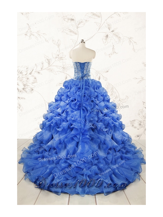 Hot Sale Beading Royal Blue Sweet 15 Dresses with Sweep Train