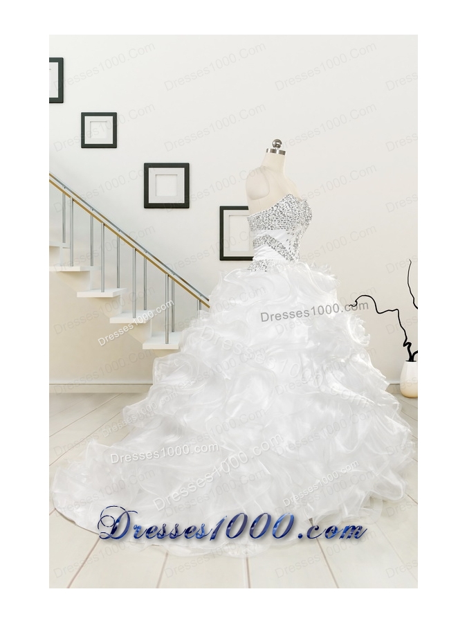 New Sweetheart Sweep Train Beading and Ruffles Quinceanera Dress for 2015