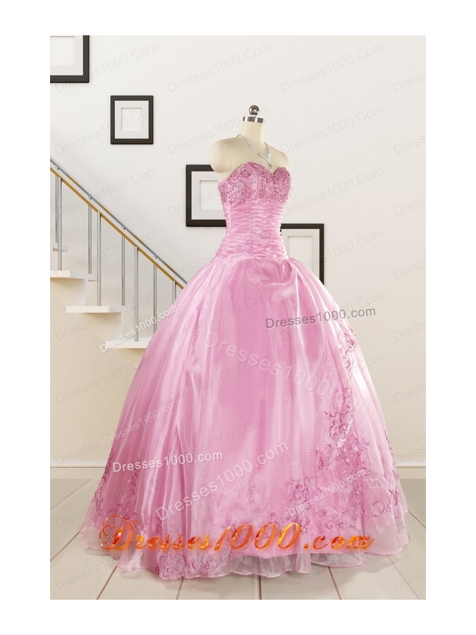 Pretty Baby Pink Quinceanera Dresses with Beading and Appliques for 2015