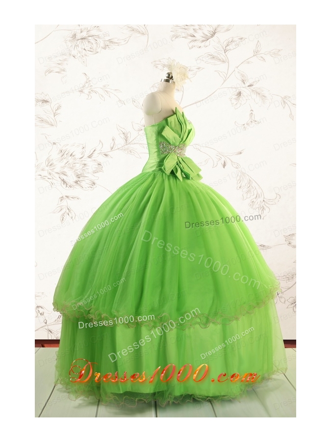 Spring Green Quinceanera Dresses with Beading and Bowknot for 2015 Spring