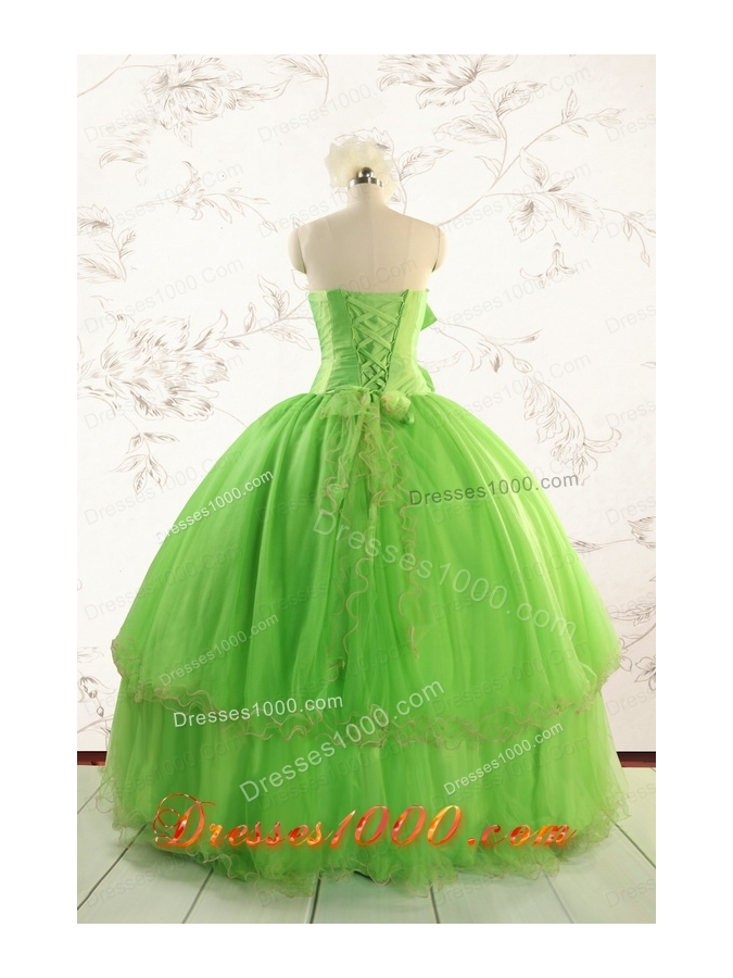 Spring Green Quinceanera Dresses with Beading and Bowknot for 2015 Spring