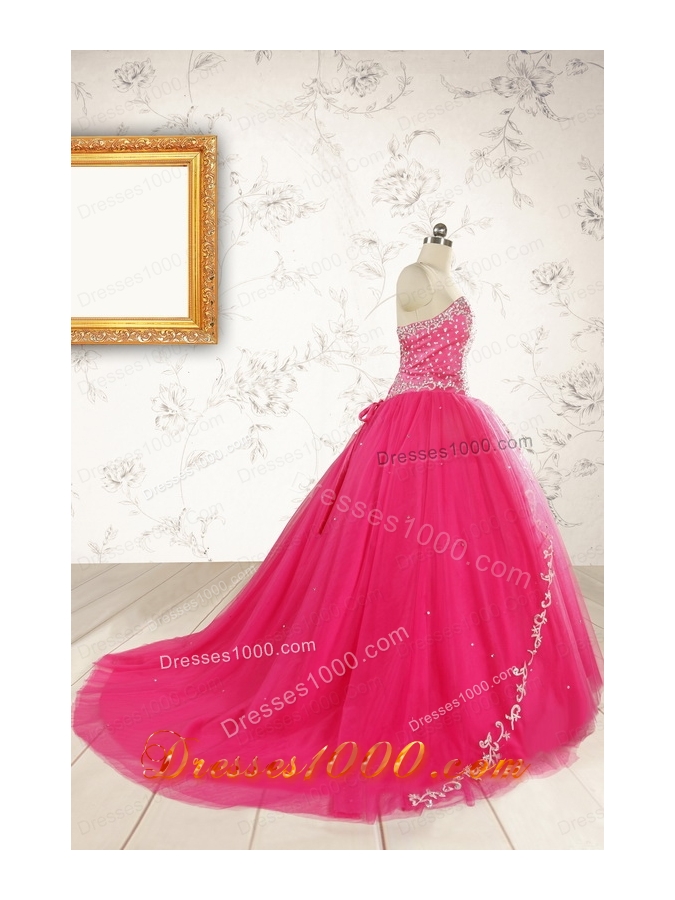 2015 Beautiful Hot Pink Quinceanera Dresses with Beading and Appliques