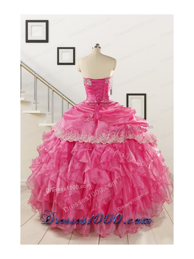 2015 Elegant Appliques and Ruffles Quinceanera Gowns in Hot Pink