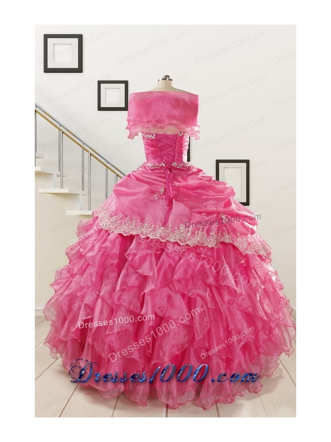 2015 Elegant Appliques and Ruffles Quinceanera Gowns in Hot Pink