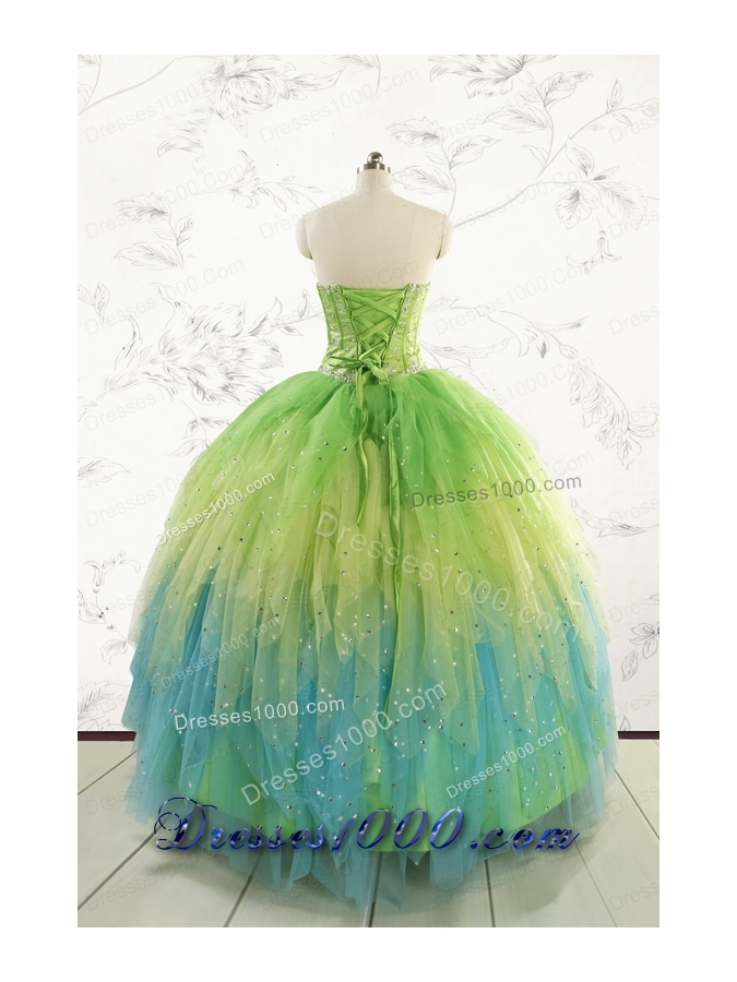 2015 New Style Beading and Ruffles Quinceanera Dresses in Multi-color