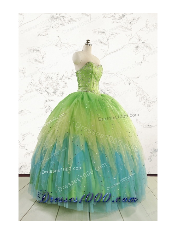2015 New Style Beading and Ruffles Quinceanera Dresses in Multi-color