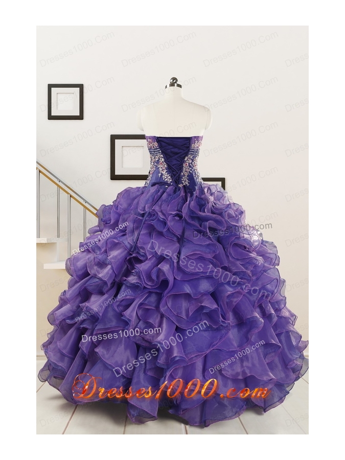 2015 Prefect Purple Sweet 15 Dresses with Embroidery and Ruffles