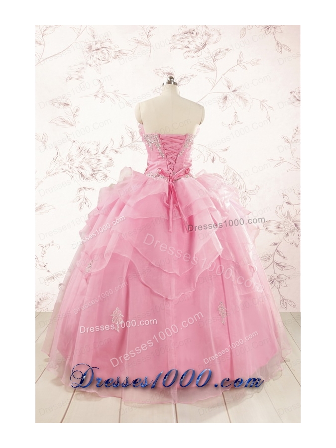 2015 Pretty Appliques Baby Pink Quinceanera Dresses