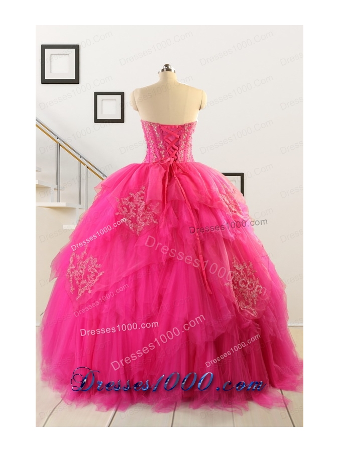 2015 Pretty Appliques Dresses For 15 in Hot Pink