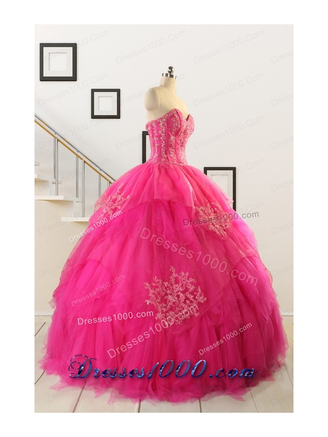 2015 Pretty Appliques Dresses For 15 in Hot Pink