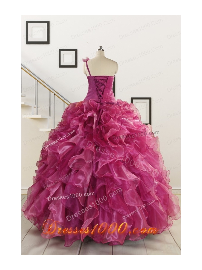 Exclusive Beading One Shoulder Sweet 16 Dresses in Fuchsia
