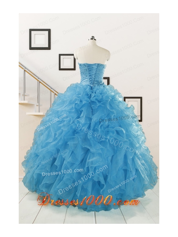 Hot Sell Beaded Quinceanera Dresses Ruffled in Blue