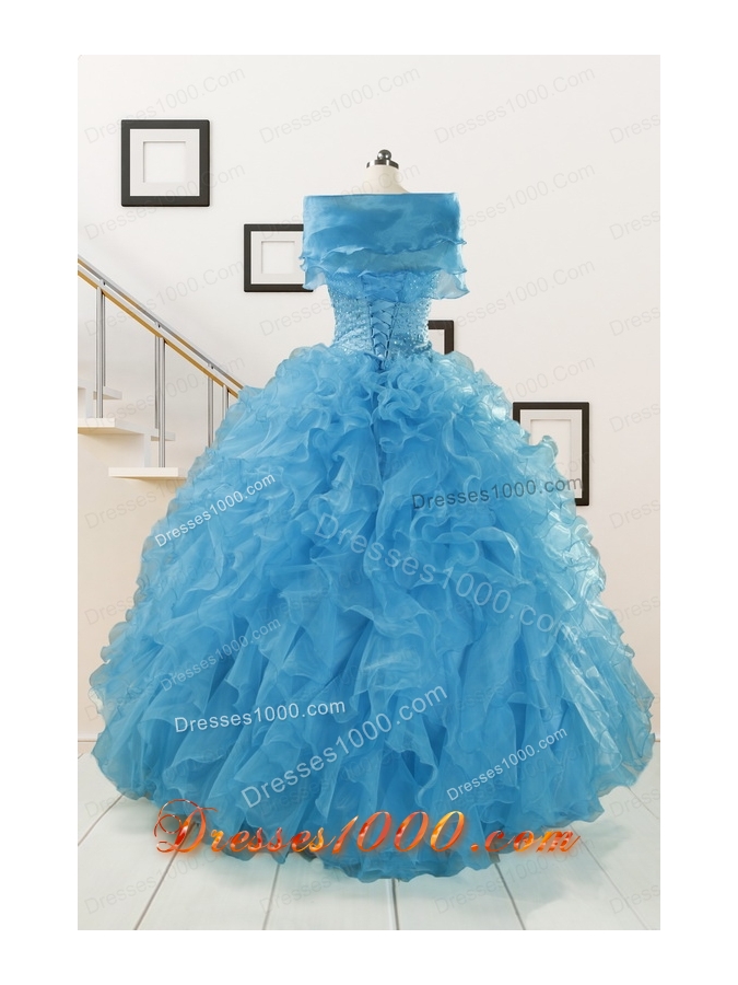 Hot Sell Beaded Quinceanera Dresses Ruffled in Blue
