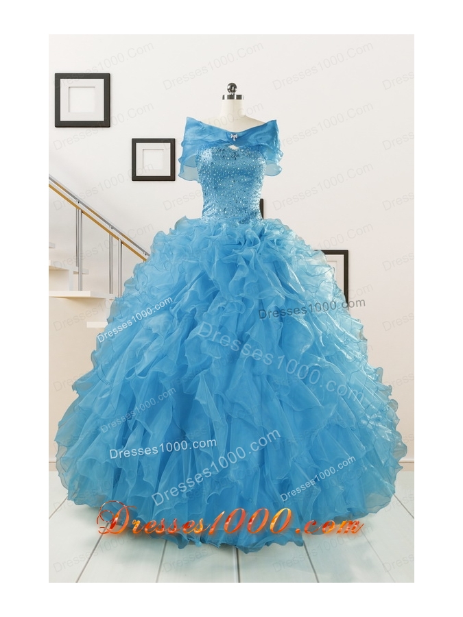 Hot Sell Beaded Quinceanera Dresses Ruffled in Blue