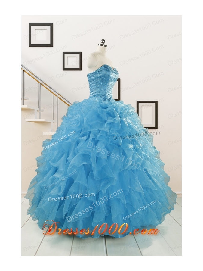 Hot Sell Beaded Quinceanera Dresses Ruffled in Blue
