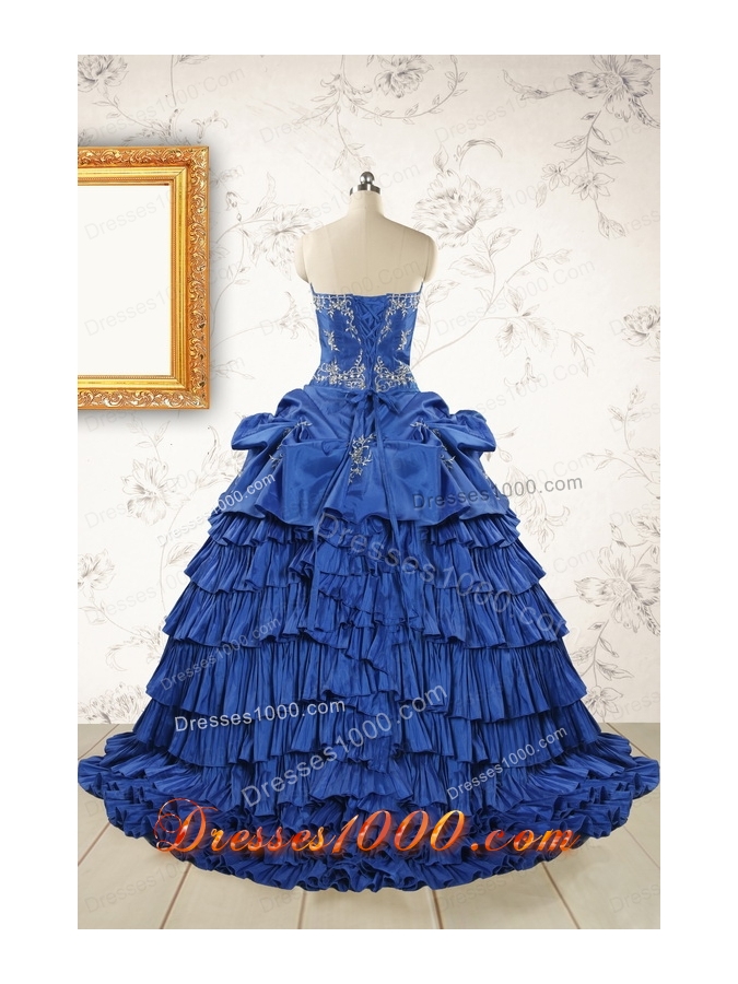 Modern Brush Train Appliques Sweet 15 Dresses in Royal Blue