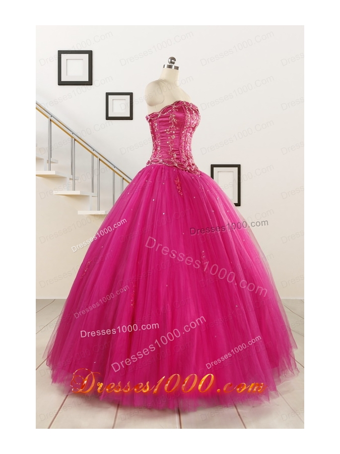 Perfect Fuchsia Quinceanera Dresses with Beading and Appliques for 2015