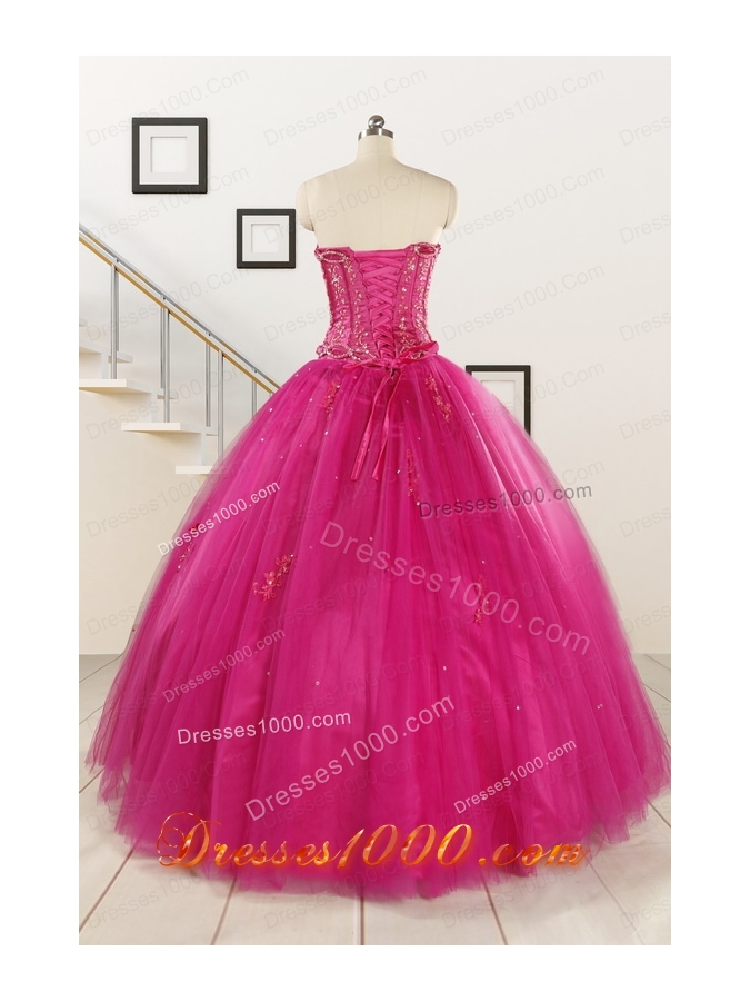 Perfect Fuchsia Quinceanera Dresses with Beading and Appliques for 2015