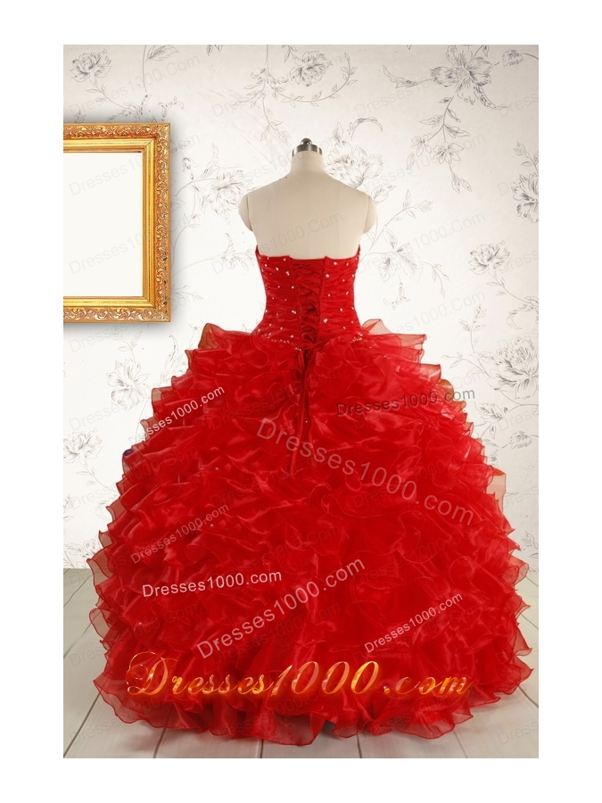 Pretty Ball Gown Sweetheart 2015 Red Quinceanera Dresses with Beading