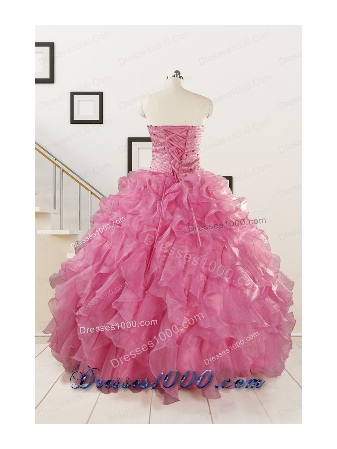 Puffy Sweetheart Pink Quinceanera Dresses with Beading