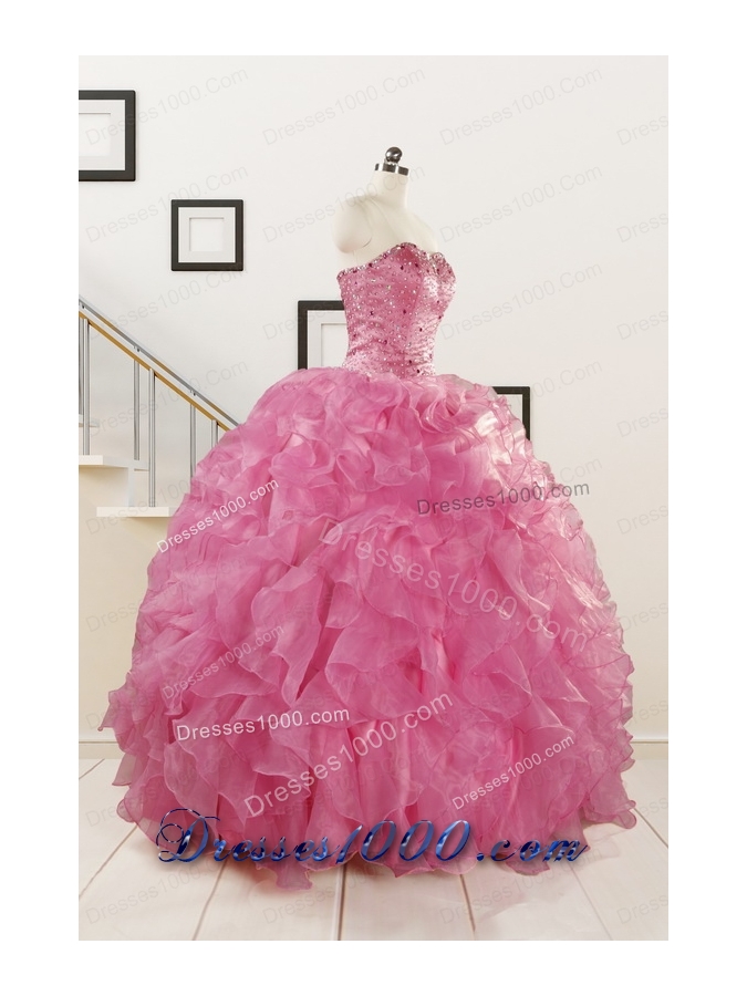 Puffy Sweetheart Pink Quinceanera Dresses with Beading