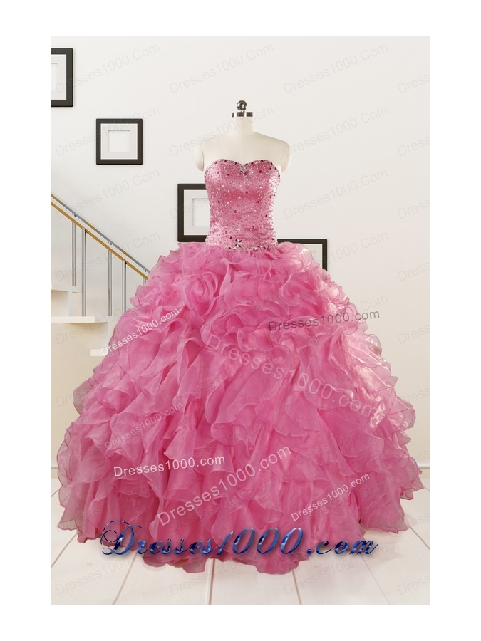 Puffy Sweetheart Pink Quinceanera Dresses with Beading