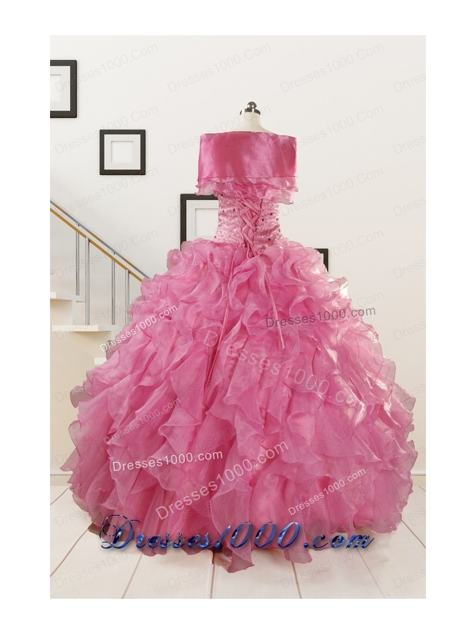 Puffy Sweetheart Pink Quinceanera Dresses with Beading