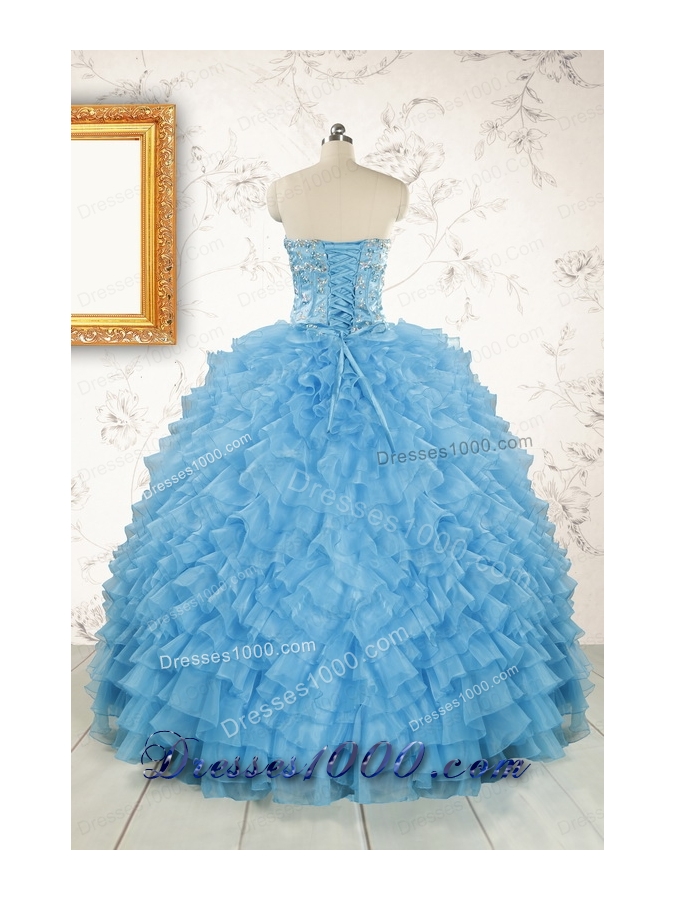 2015 Pretty Sweetheart Baby Blue Sweet 15 Dresses with Beading