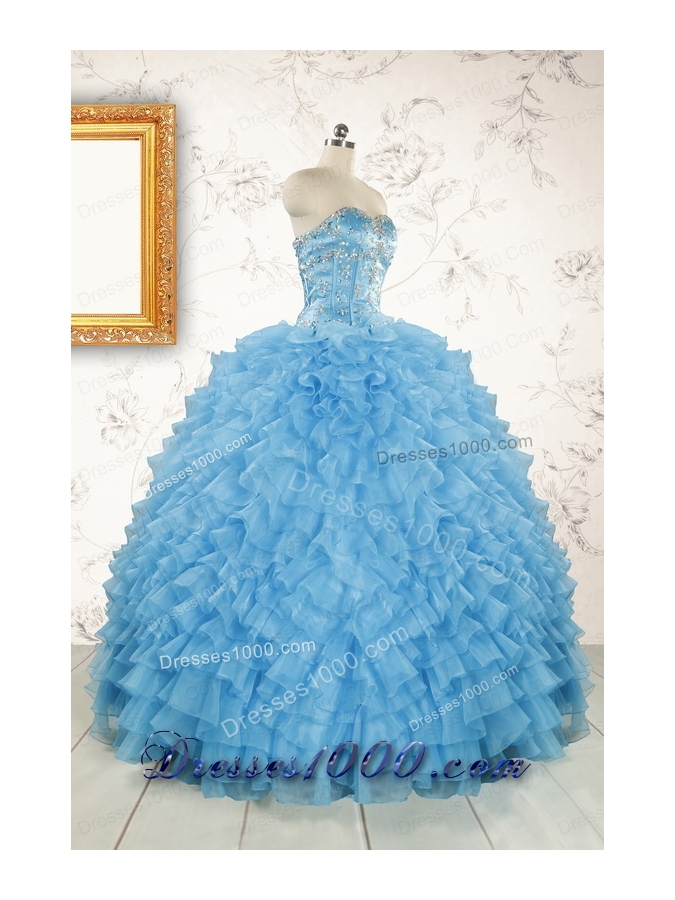 2015 Pretty Sweetheart Baby Blue Sweet 15 Dresses with Beading