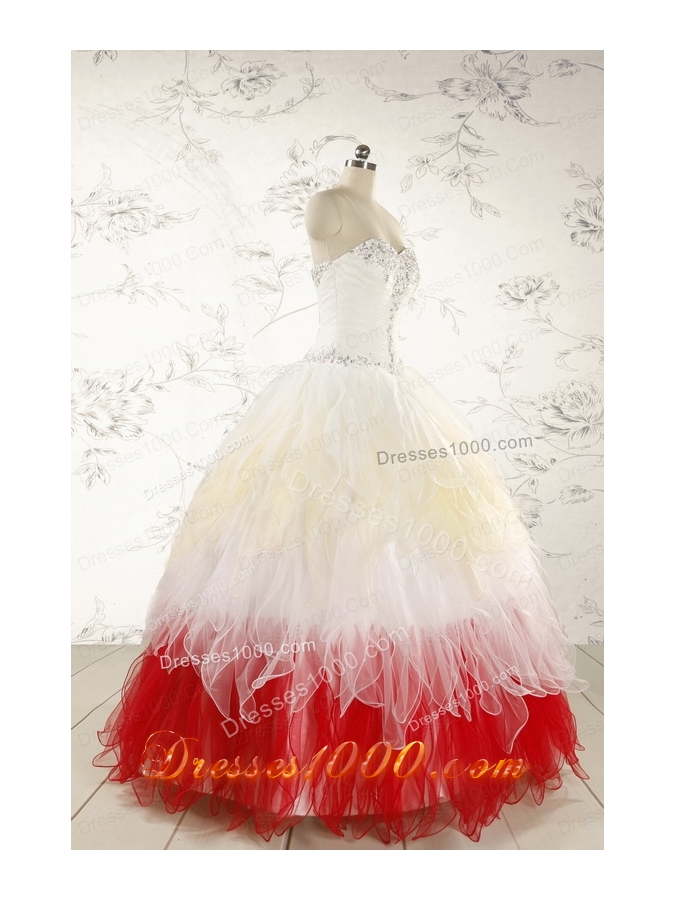 Unique Multi Color Sweetheart Ruffled Quinceanera Dresses wth Beading