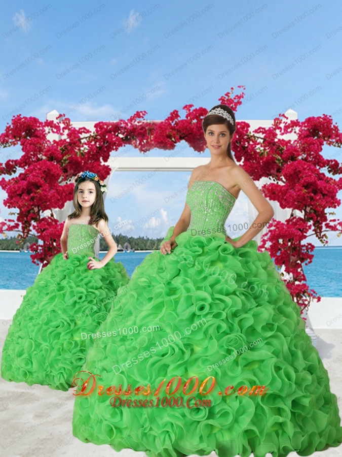 Green Beaded Decorate Organza Princesita Dress with Ruffels