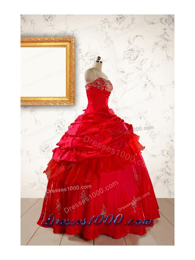 2015 Beautiful Beading Sweetheart Quinceanera Dress in Red