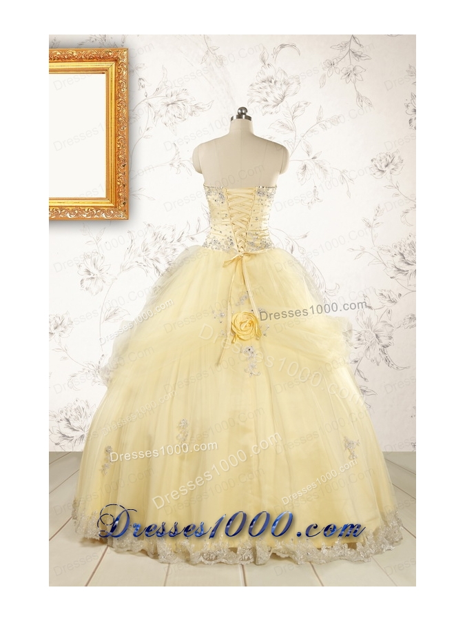 2015 Cute Beading Light Yellow Quinceanera Dresses