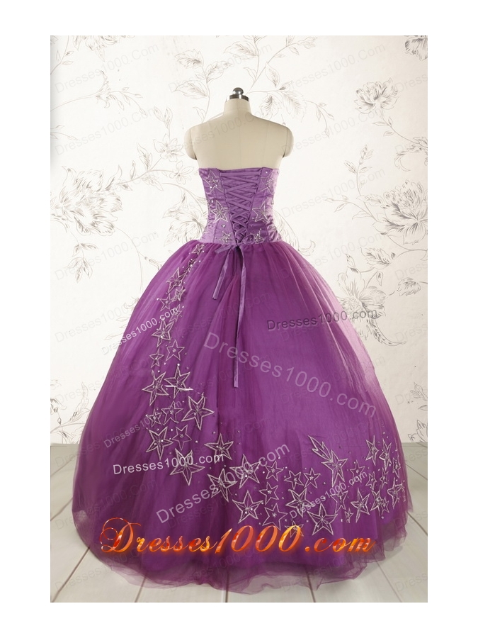 2015 Formal Sweetheart Appliques Purple Quinceanera Dresses