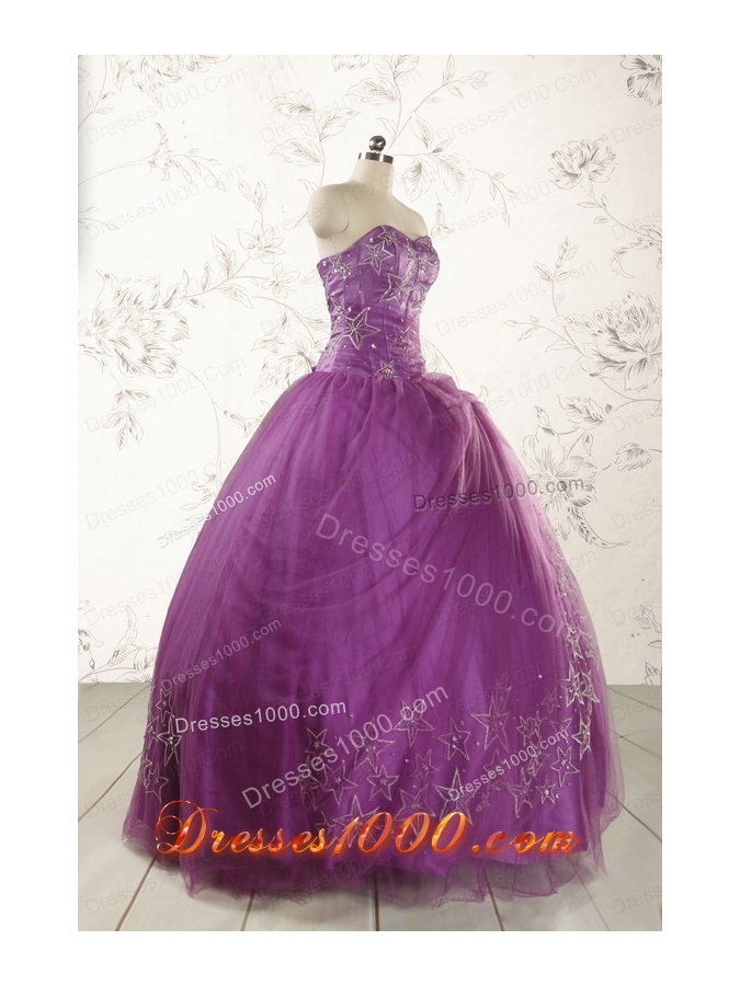 2015 Formal Sweetheart Appliques Purple Quinceanera Dresses