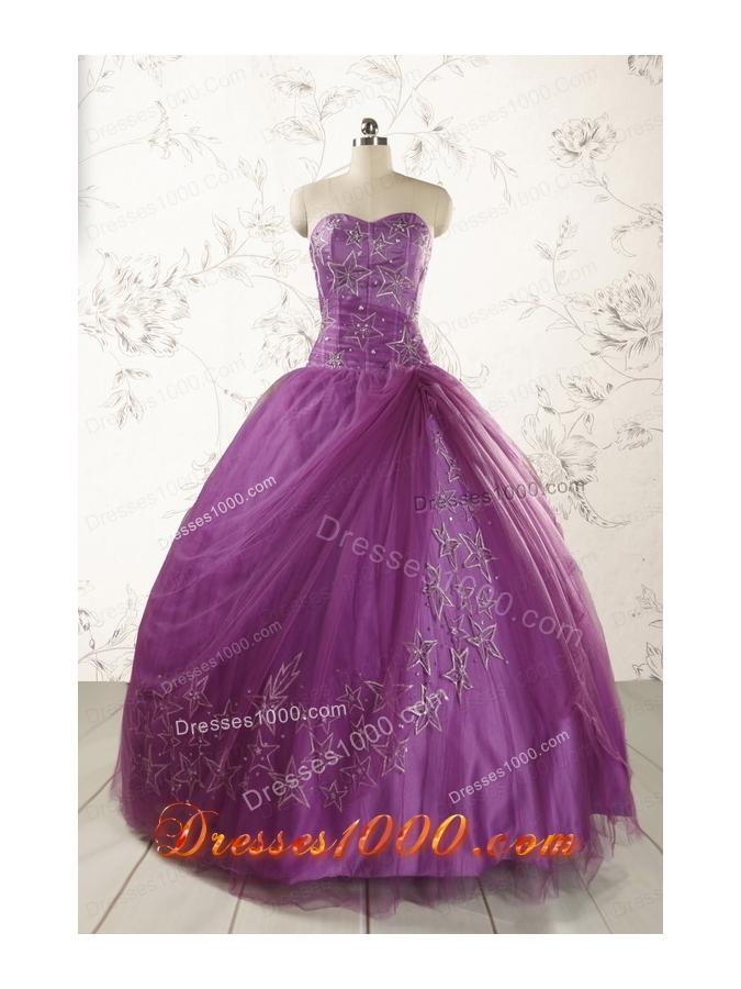 2015 Formal Sweetheart Appliques Purple Quinceanera Dresses