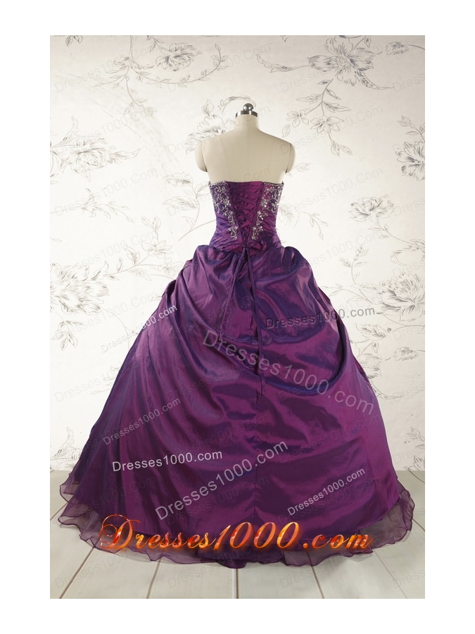 2015 Modern Purple Sweetheart Appliques Quinceanera Dresses