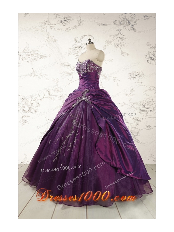 2015 Modern Purple Sweetheart Appliques Quinceanera Dresses