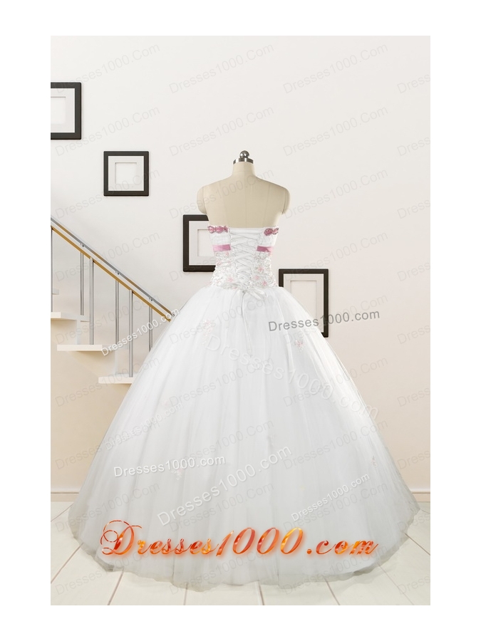 2015 Perfect White Strapless Appliques and Belt Quinceanera Dresses
