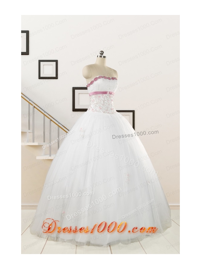 2015 Perfect White Strapless Appliques and Belt Quinceanera Dresses