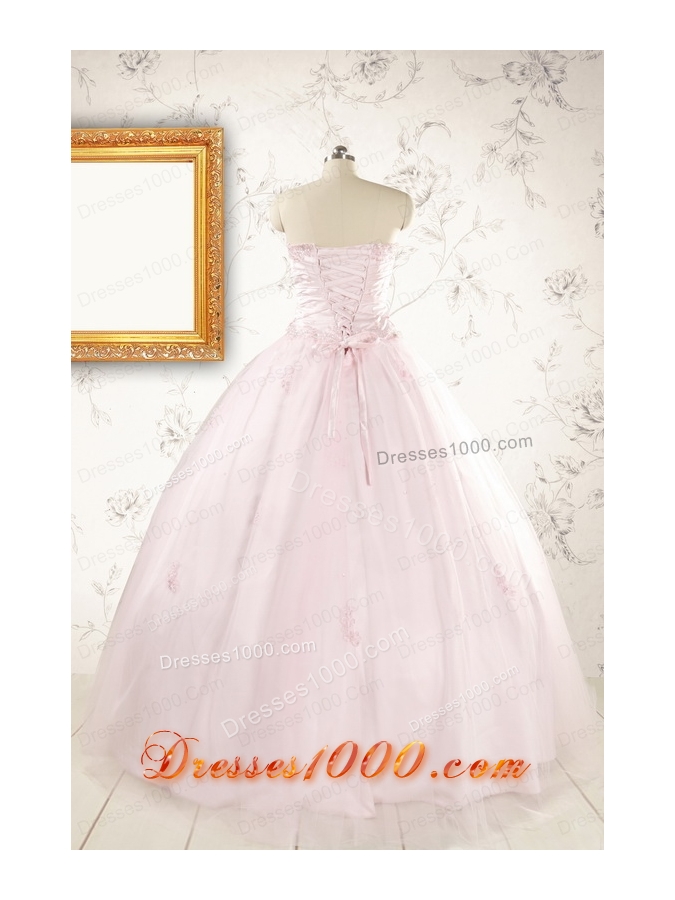 2015 Pretty Appliques Light Pink Quinceanera Dresses