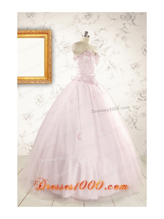 2015 Pretty Appliques Light Pink Quinceanera Dresses