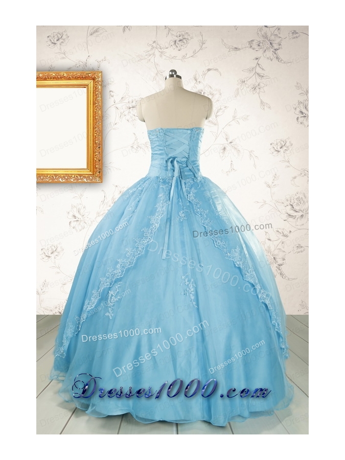 2015 Puffy Beading Baby Blue Quinceanera Dress with Wraps