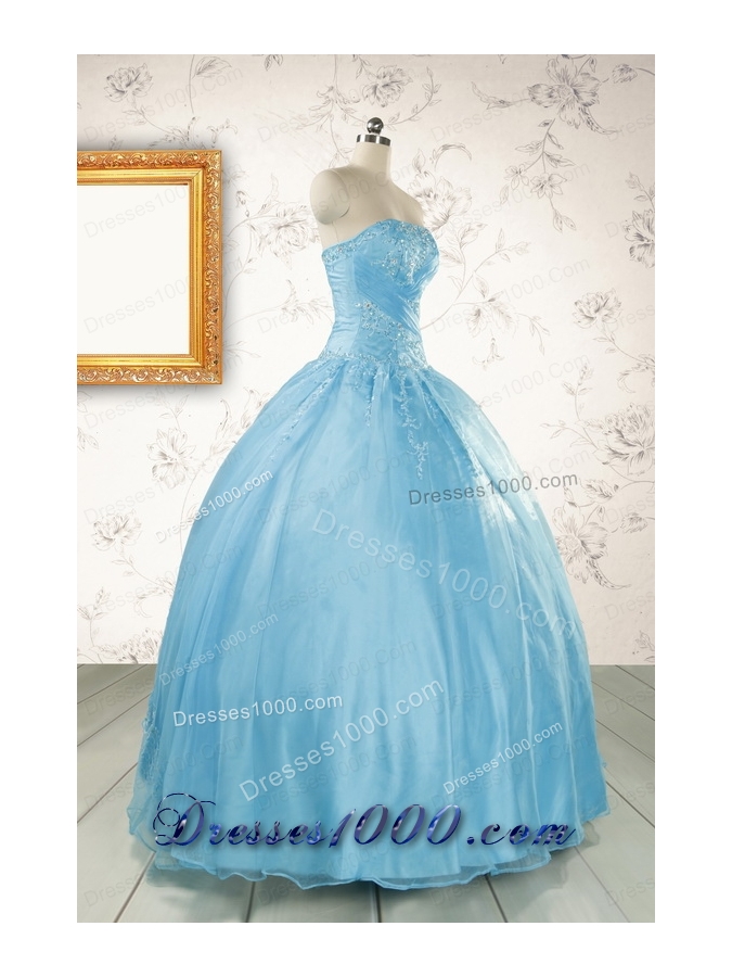 2015 Puffy Beading Baby Blue Quinceanera Dress with Wraps