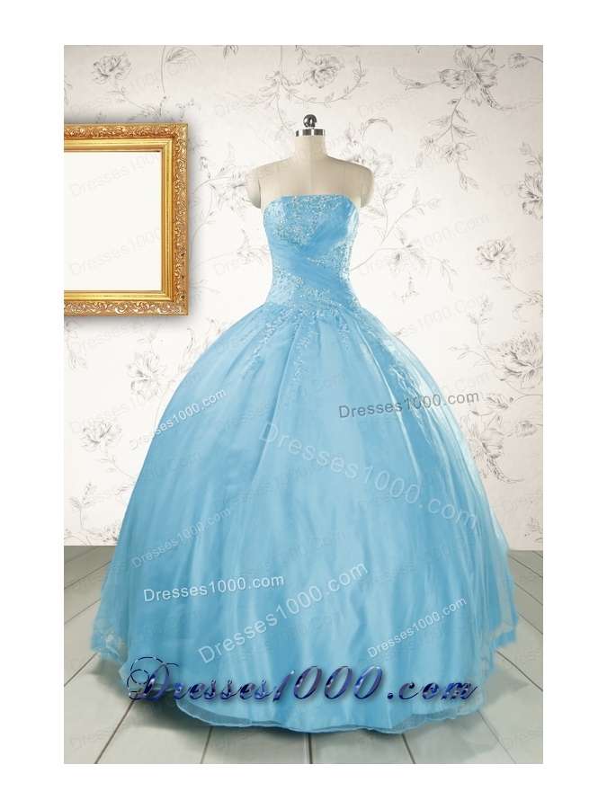 2015 Puffy Beading Baby Blue Quinceanera Dress with Wraps